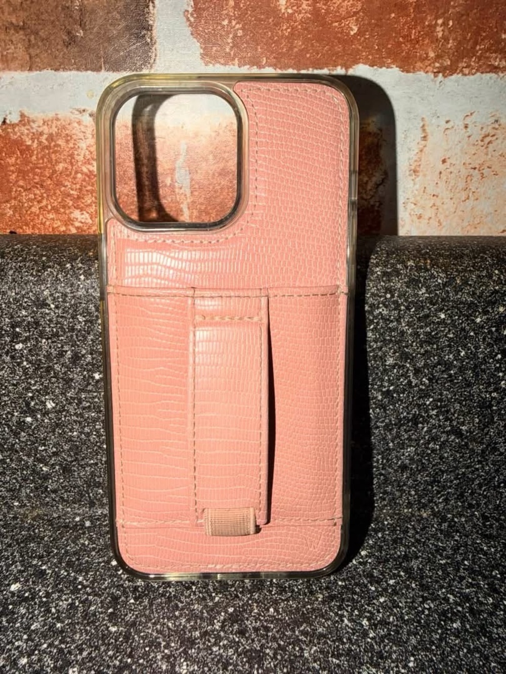 Pink Textured Wallet Phone Case with Hand Strap